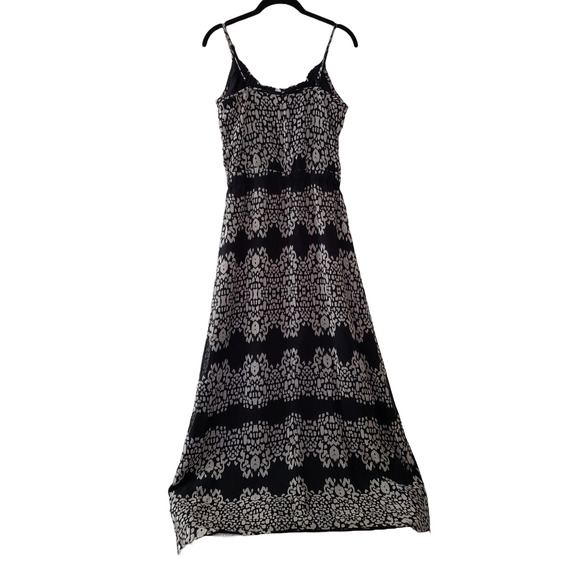Banana Republic Spaghetti Strap Elastic Waist Maxi Dress, Black & Beige, Sz 0 - Picture 8 of 12